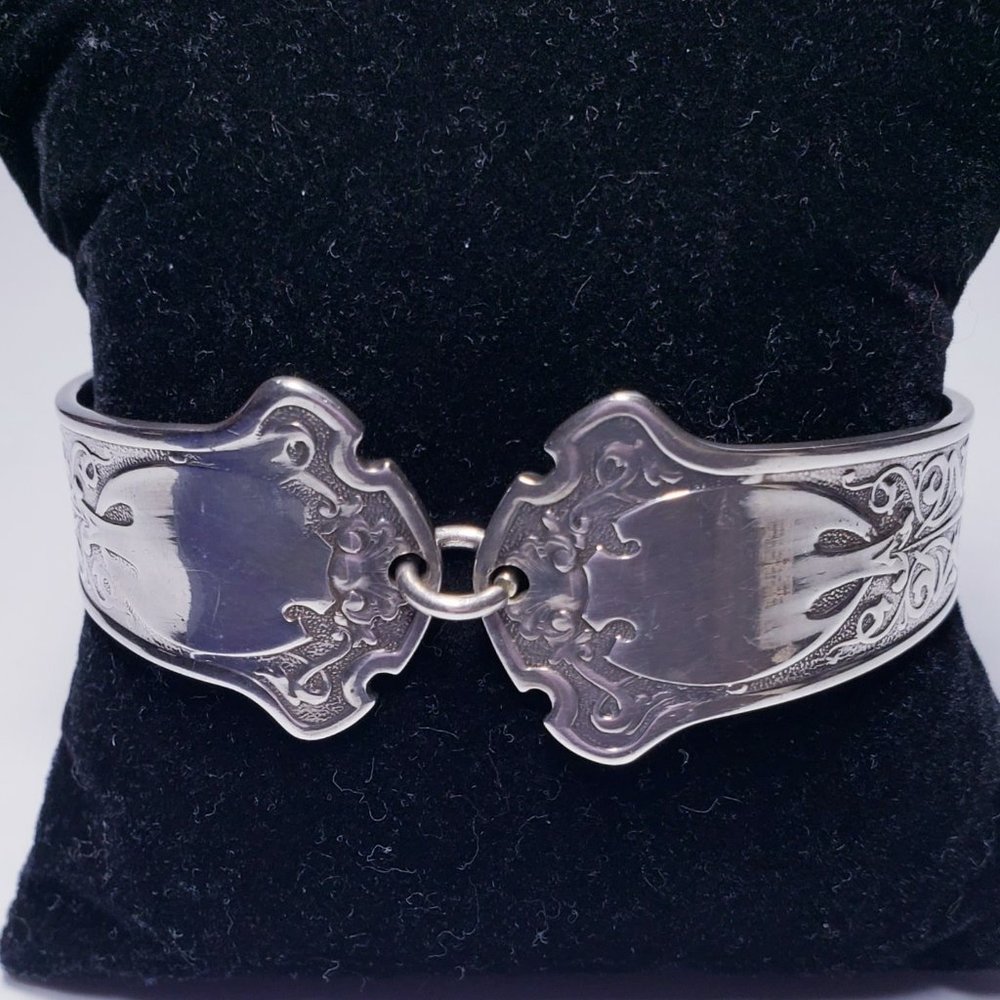 Vintage Sterling Silver Handmade Engraved Art Nouvea Pattern Spoon Bracelet 6"
